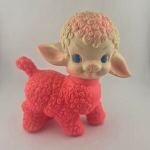 Vintage Sun Rubber Co Pink Rubber Squeak Toy Lamb Sheep Big Eyes‎ 1955